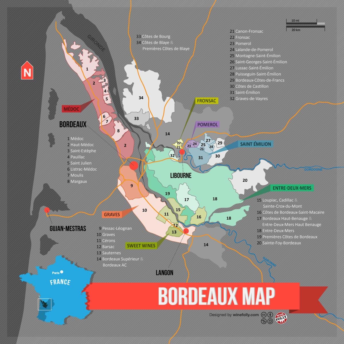Bordeaux vina karta zemlje