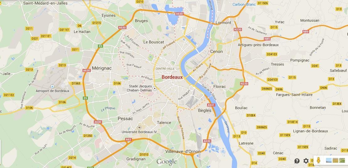 karta okolice Bordeaux, Francuska