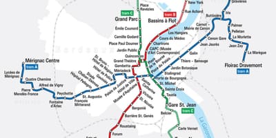 Tramvajska sustav Bordeaux karti