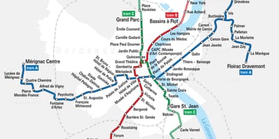 Bordeaux tramvaj put na karti